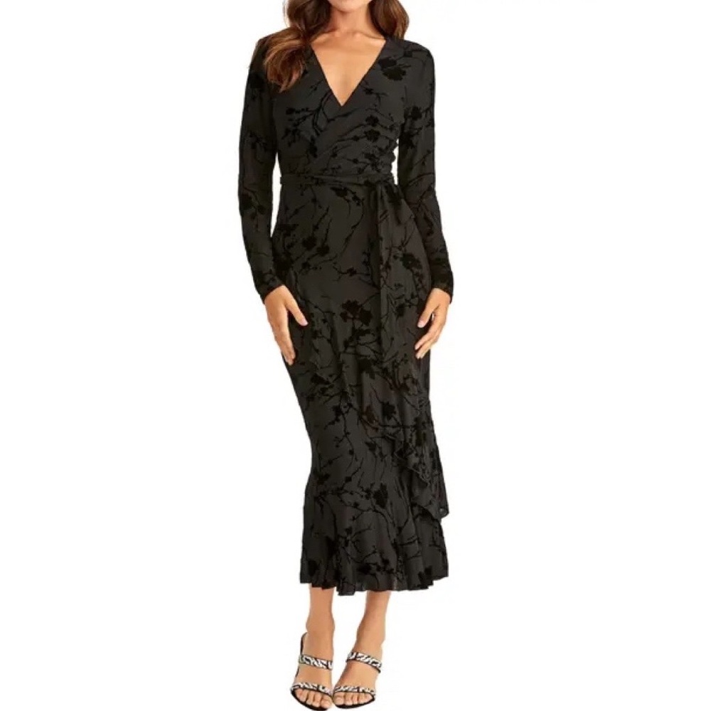 Rachel Roy Flocked Velvet Long Sleeve Faux Wrap Dress